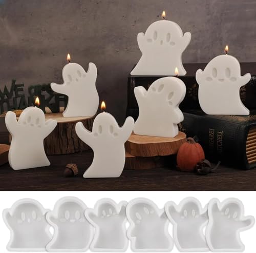6 Stück Silikonformen Gießformen Halloween Geist, Silikonform Halloween Geister, Gießformen Silikon Helloween, Silikonform Gießform Geist, Giessformen Silikon für DIY Geister Deko Kerzen von Ferakum