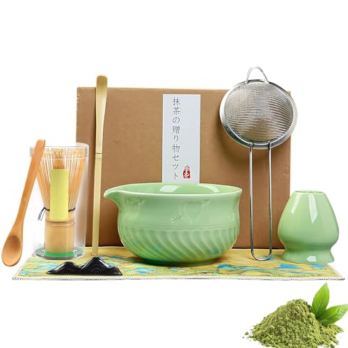8 Stück Matcha Set mit Matcha Zubehör Schale Matcha Löffel Matcha Schneebesen Matcha Besenhalter Matcha Sieb Geschirrtuch Bamboo Spoon, Geschenk für Matcha-Liebhabern (Grün) von Ferakum