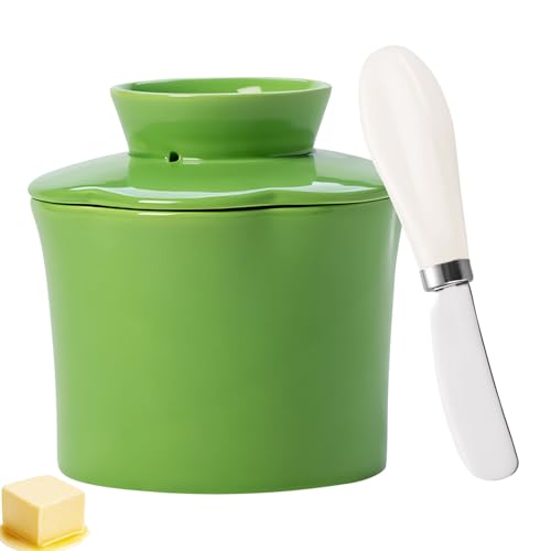 Butterglocke Keramik mit Deckel, Butterdose Keramik mit Buttermesser, Multifunktion Butterbox Porzellan, Butterglocke, Butterbox für Haushalt und Küche für Frische Streichfähige Butter (Grün) von Ferakum