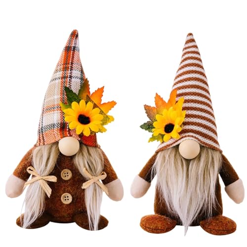 Ferakum 2 Stück Herbst deko Wichtel, Herbst Dekoration Wichtel mit Sonnenblume Ahornblatt Deko, Handgefertigt Herbstdeko Wichtel Figuren Für Erntedankfest Thanksgiving Herbstdeko Innen (A) von Ferakum