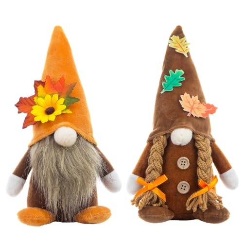 Ferakum 2 Stück Herbst deko Wichtel, Herbst Dekoration Wichtel mit Sonnenblume Ahornblatt Deko, Handgefertigt Herbstdeko Wichtel Figuren Für Erntedankfest Thanksgiving Herbstdeko Innen (B) von Ferakum