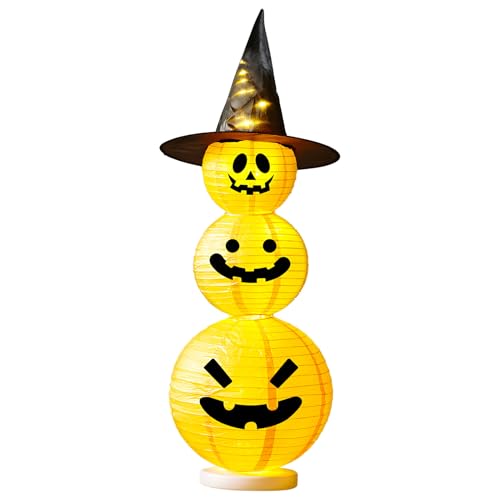 Halloween Deko Kürbis Laterne mit LED Licht Halloween Deko Herbst Kürbis Laterne Für Herbst Innen Outdoor Leuchtende Herbstdeko Kürbisse Papierlaterne Kürbislaterne Für Garten Terrasse (115cm) von Ferakum