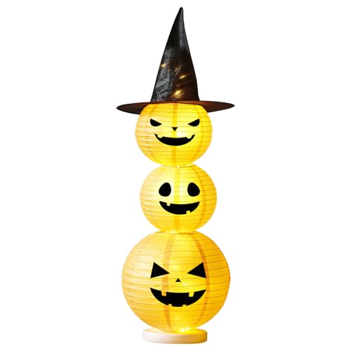 Halloween Deko Kürbis Laterne mit LED Licht Halloween Deko Herbst Kürbis Laterne Für Herbst Innen Outdoor Leuchtende Herbstdeko Kürbisse Papierlaterne Kürbislaterne Für Garten Terrasse (125cm) von Ferakum