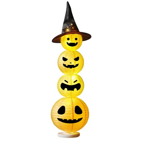 Halloween Deko Kürbis Laterne mit LED Licht Halloween Deko Herbst Kürbis Laterne Für Herbst Innen Outdoor Leuchtende Herbstdeko Kürbisse Papierlaterne Kürbislaterne Für Garten Terrasse (145cm) von Ferakum
