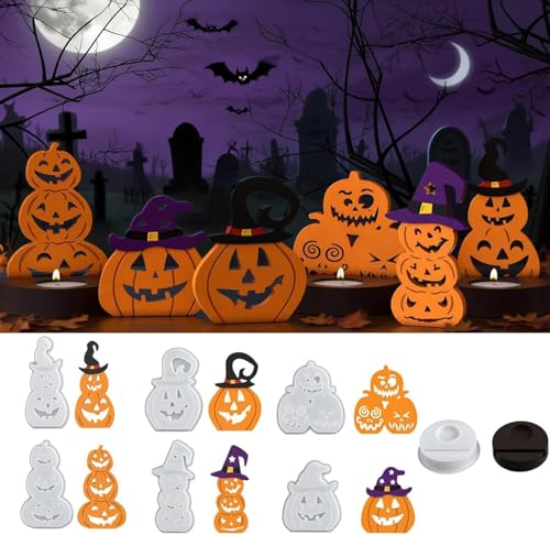 Silikonform Gießformen Halloween Kürbis, 7 Stuck Kerzenhalter Silikonform Für DIY Dekoration, Gießform Silikon Halloween, Gießform Silikon Herbst, Gipsformen zum Gießen für DIY Kürbis Deko von Ferakum