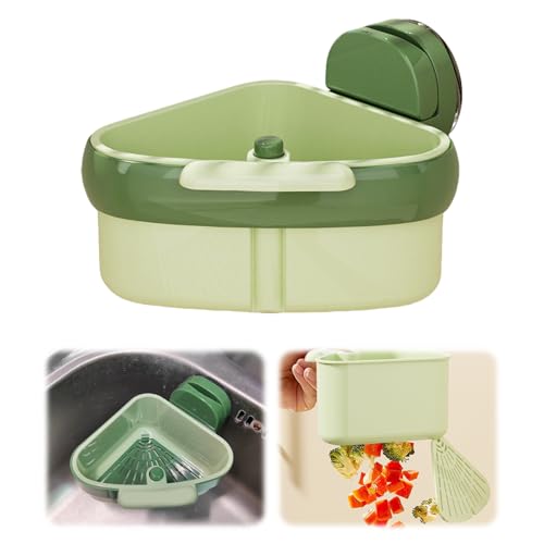 Spülbecken Sieb, 2025 Neu Saugnapf Multi-Functional Sieb für Spülbecken, Kunststoff-Abtropfkorb für die Küchenspüle, Spülbecken Organizer, Ablage für Küchenutensilien (Grün) von Ferakum