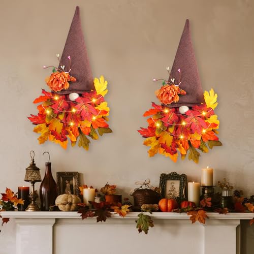 Türkranz Herbst, Herbstdeko Tür Wichtel Künstliche Herbstkranz Haustür Haustür mit Lichterkette & Ahornblatt, Herbstdeko Türkranz Batteriebetrieben für Erntedankfest Herbst Halloween Deko (02 * 2) Türkranz Herbst, Herbstdeko Tür Wichtel Künstliche Herbstkranz Haustür Haustür mit Lichterkette & Ahornblatt, Herbstdeko Türkranz Batteriebetrieben für Erntedankfest Herbst Halloween Deko (02 * 2) von Ferakum