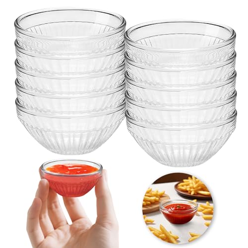 Ferenando 10er-Set Glasschalen Kleine Ø 7.5cm 75ml für Dips, Dipschalen Set Glas Rund, Kleine Schälchen für Dips, Konfitüre, Marmelade, Saucen, Toppings, Gewürze & Soßen Mini Glasschälchen von Ferenando