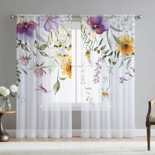 Fereyis Durchsichtige Vorhänge mit Blumenmuster für Wohnzimmer, 213,4 cm Länge, 2 Paneele, elegant, lila-gelb, Blumendruck, Fenstervorhang, Chiffon-Vorhänge für Schlafzimmer Fereyis Durchsichtige Vorhänge mit Blumenmuster für Wohnzimmer, 213,4 cm Länge, 2 Paneele, elegant, lila-gelb, Blumendruck, Fenstervorhang, Chiffon-Vorhänge für Schlafzimmer von Fereyis