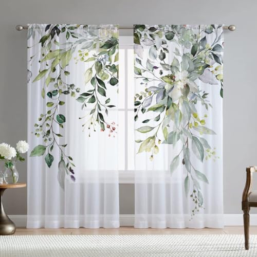 Fereyis Grüne Eukalyptusblätter Vorhänge für Wohnzimmer 160 cm Länge 2 Paneele Set Elegant Wild Blume Floral Frühling Bedruckt Fenstervorhang Natur Durchscheinende Chiffon Vorhänge für Schlafzimmer Fereyis Grüne Eukalyptusblätter Vorhänge für Wohnzimmer 160 cm Länge 2 Paneele Set Elegant Wild Blume Floral Frühling Bedruckt Fenstervorhang Natur Durchscheinende Chiffon Vorhänge für Schlafzimmer von Fereyis