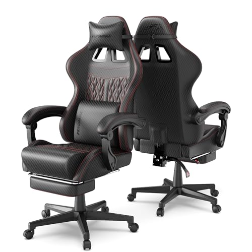 Ferghana Gaming Stuhl,Gepolstert Gaming Chair,Bürostuhl Ergonomisch,Racing Gamer Sessel mit Fußstütze,Verstellbare Lendenkissen,Kopfkissen,PU Leder Computerstuhl Gaming für Erwachsene Jugend(Schwarz) von Ferghana