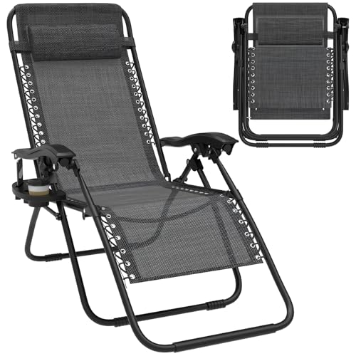 Ferghana Liegestuhl Klappbar mit Getränkehalter – Gartenliege, Balkonliege, Terrassenstuhl für Garten, Strand, Pool – Grau, 107x65x71cm,2PCS von Ferghana