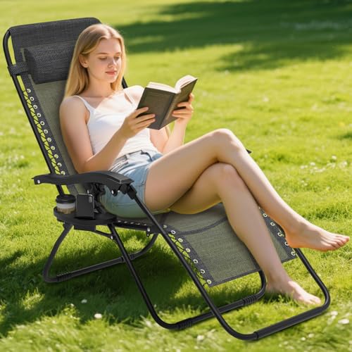 Ferghana Liegestuhl Klappbar mit Getränkehalter – Gartenliege, Balkonliege, Terrassenstuhl für Garten, Strand, Pool – Grau, 107x65x71cm von Ferghana