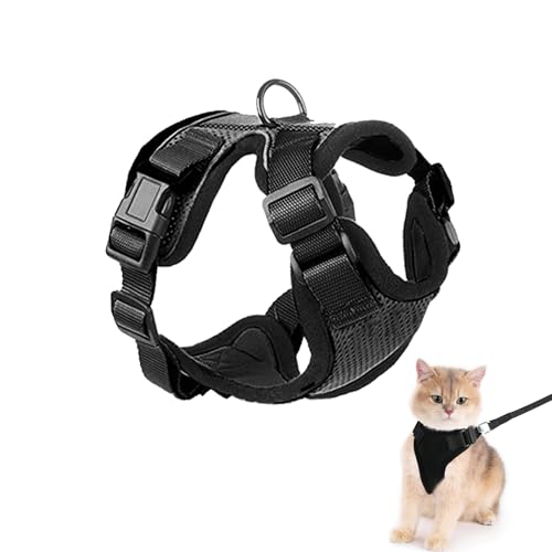 Ferizzia Katzengeschirr mit Leine, Softgeschirr Verstellbar Katzenweste, Katzengeschirr Ausbruchsicher, Geschirr Katze für Kleine und Mittlere Katzen, für Outdoor Training Gehen, Schwarz von Ferizzia