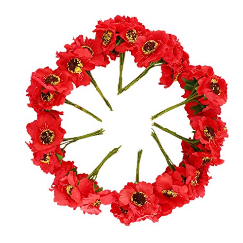 Ferleiss Künstliche Mohnblumen Seide, Kamelie, 5 cm, 60 Stück, handgefertigt, kleine Hochzeitsdekoration (rot) von Ferleiss
