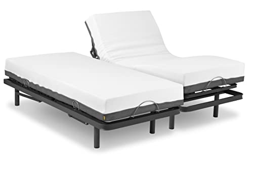 Ferlex - Lattenrost 180x200 elektrisch verstellbar mit orthopädischer viskoelastischer Matratze Elion | Zwei Separate Betten | Drahtlose Fernbedienung von Ferlex