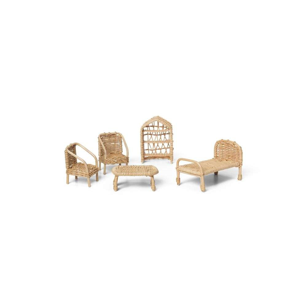 ferm LIVING - Rattan Dollhouse Furniture Set of 5 Natural von ferm LIVING