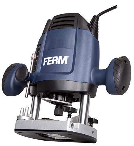 FERM Oberfräse 6,8 mm - 1200W - Variable Geschwindigkeit - 3m Kabel - Inkl. 3-teiliges Fräserset, Kopierring, Parallelführung und Übergabepunkt von Ferm