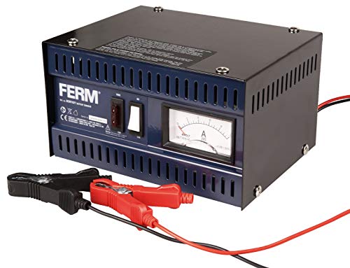 Ferm Batterieladegerät 6/12V - Mit Startfunktion und EIN Set Batteriepolklemmen von Ferm