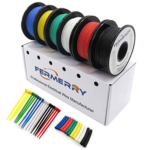Fermerry 16 AWG Litzendraht Silikon verzinnte Kupferdrahtspule je 10 Fuß 6 Farben Flexible 16 Gauge Hook up Elektrokabel-Kit (6 Farben je 10 Fuß, 16 AWG 1.27mm²) von Fermerry