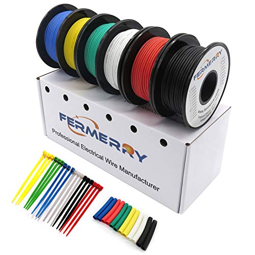 Fermerry 18 AWG Litzendraht Silikon verzinnte Kupferdrahtspule 0.75mm² je 7.62m 25 Fuß 6 Farben Flexibel 18 Gauge Anschlusskabelsatz Kabel Electrical Wire 200 C Elektrischer Sortiment Schaltlitze von Fermerry