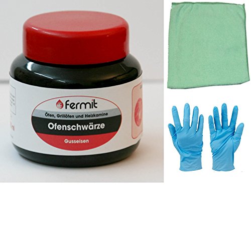 Kochplatten Elektroplatten Reiniger Ofenschwärze inkl. Microfasertuch zum Auftragen (Schwarzpaste 220 ml) von Fermit