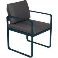 Fermob - BELLEVIE Sessel für den Essbereich - 21 Acapulcoblau - Kissen A3 graphitgrau von Fermob