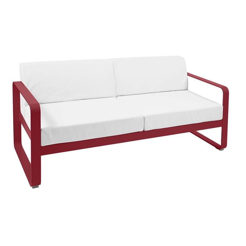 Fermob - Bellevie Outdoor 2-Sitzer Sofa - chili/texturiert/Kissenstoff Sunbrella® grauweiß/BxHxT 160x71x75cm von Fermob