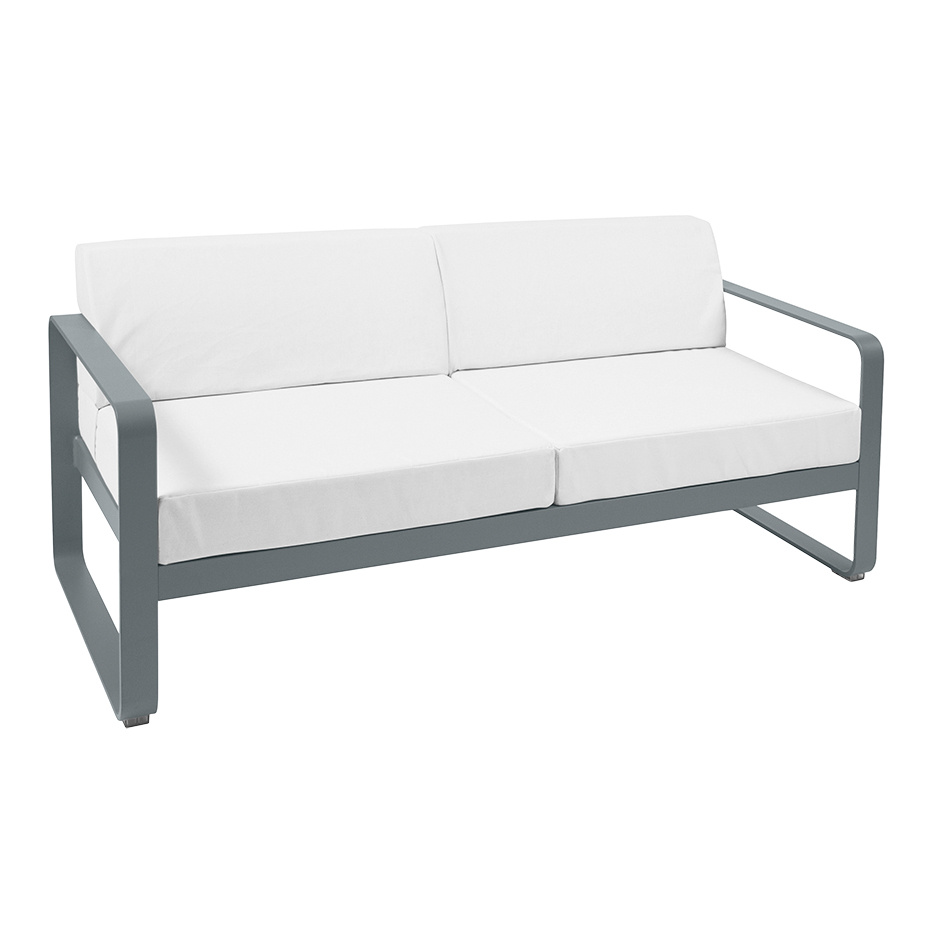 Fermob - Bellevie Outdoor 2-Sitzer Sofa - gewittergrau/texturiert mit Glanz/Kissenstoff Sunbrella® grauweiß/BxHxT 160x71x75cm von Fermob