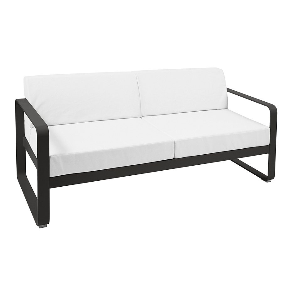 Fermob - Bellevie Outdoor 2-Sitzer Sofa - lakritze/texturiert/Kissenstoff Sunbrella® grauweiß/BxHxT 160x71x75cm von Fermob