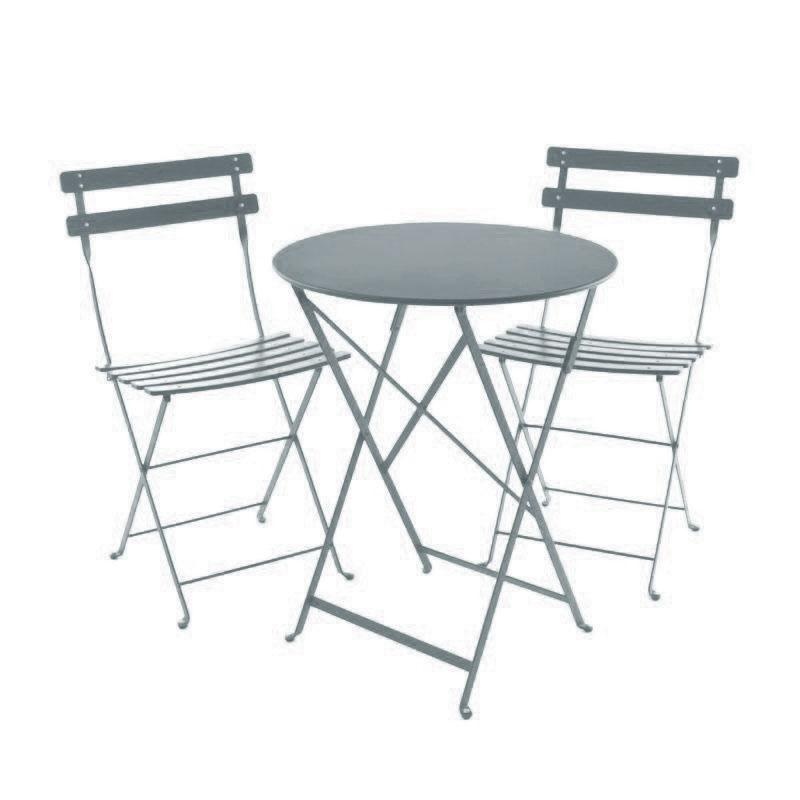 Fermob - Bistro Metall Garten-Set - gewittergrau/texturiert mit Glanz/Stuhl BxHxT 42x82x39cm/Tisch H 74cm / Ø 60cm von Fermob