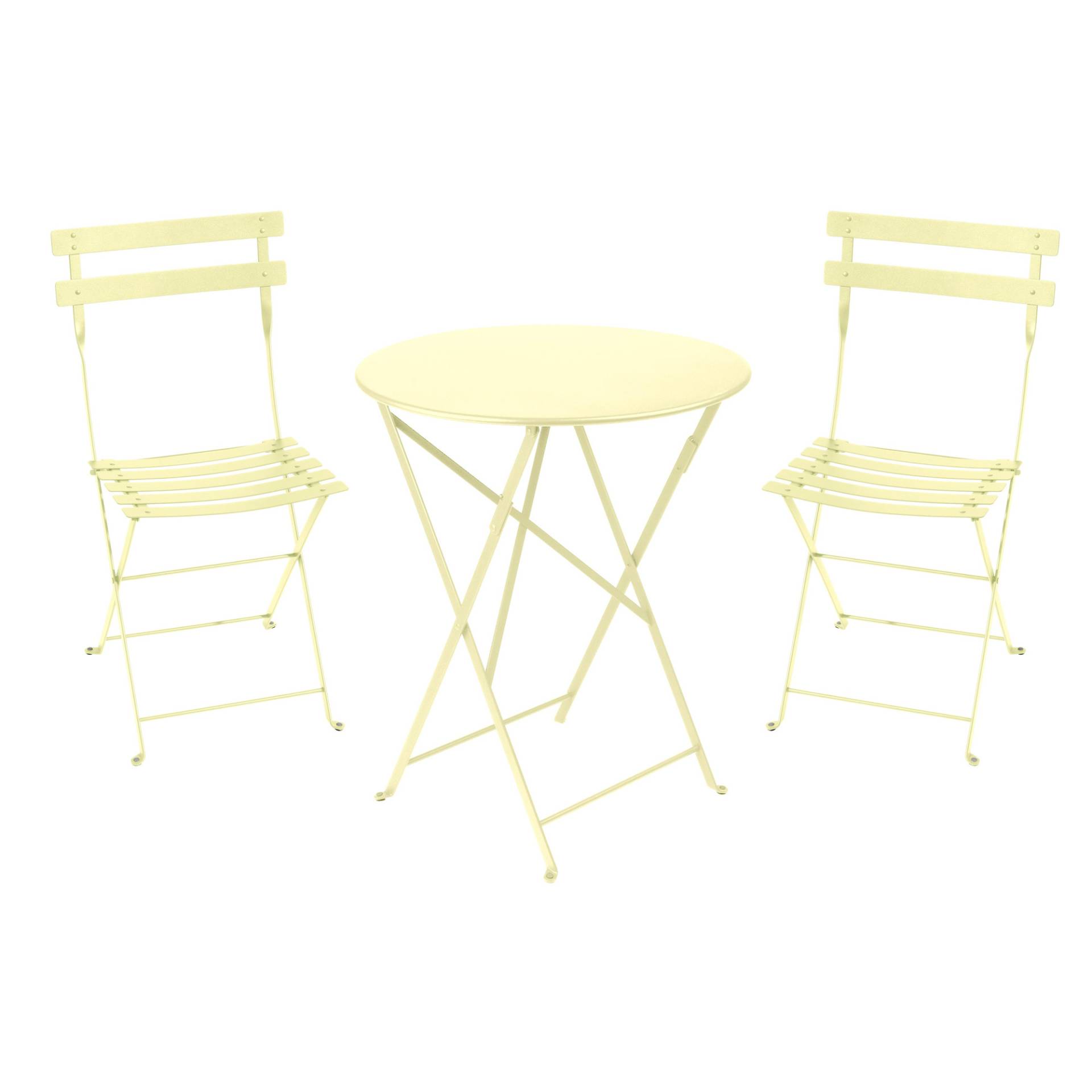 Fermob - Bistro Metall Garten-Set - zitronensorbet/texturiert/Stuhl BxHxT 42x82x39cm/Tisch H 74cm / Ø 60cm von Fermob