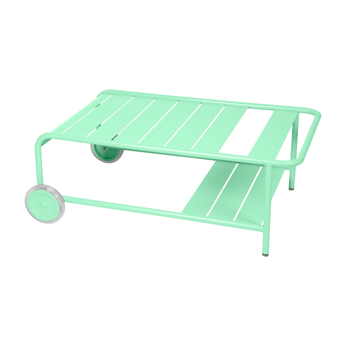 Fermob - Luxembourg niedriger Gartentisch mit Rollen - opalgrün/texturiert/LxBxH 105x65x39cm/UV-beständig von Fermob