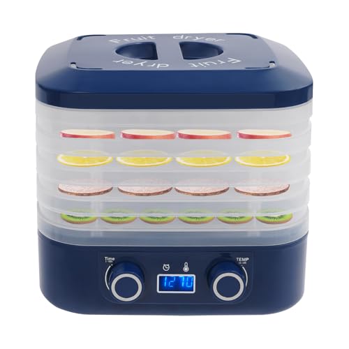 160 W Küchenminis Dörrautomat Dörrgerät mit 5 Tabletts & 5x Versiegelte Frischhaltebeutel,LED-Anzeige,35-70℃,48h-Timer,Obst-Dehydrator für Feigen, Zitronen, Erdbeeren, Rindfleisch (Blau) von Fermoirper