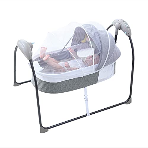 Elektrische Babywiege,3-Gang-Schaukel & Verbindungsmethoden Bluetooth & USB,Babybett Kinderbett Schaukelwiege Beistellbett Stubenwagen, fur Baby 0-12 Months bis 12kg (Grau) von Fermoirper