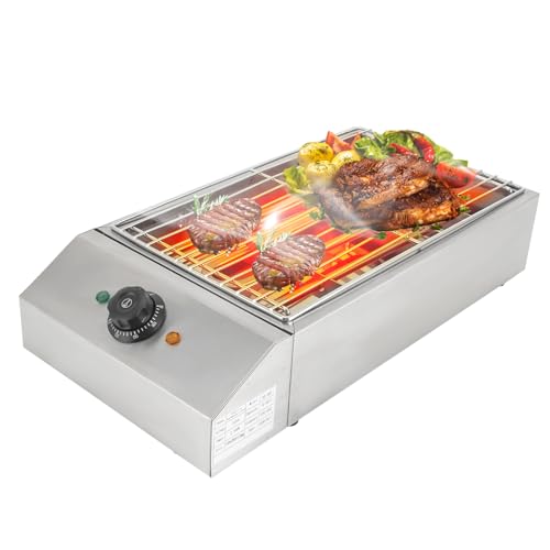 Elektrogrill 2600W 220V Elektro-Tischgrill aus 201 Edelstahl mit Ölabtropfschale Temperatur Einstellbar 122°F-572°F für Picknicks Partys Camping Decks (Silber) 54X28X13.5CM von Fermoirper