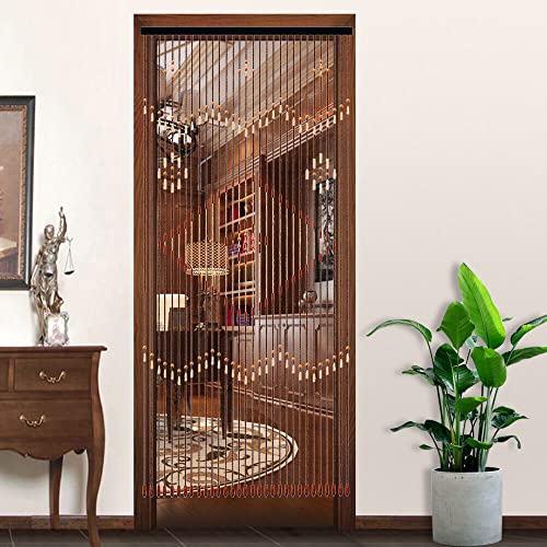 Fermoirper Türvorhang Bambusvorhang Holzperlenvorhang für Chinesische Klassik - Wohnzimmer- 90x208cm,Kaffee von Fermoirper