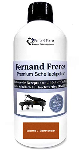 Schellackpolitur 250ml. Fernand Freres Klavierlack SCHWARZ - TRANSPARENT - BERNSTEIN - BLOND Hochglanz Politur Schellack gebrauchsfertig Schelllack (Bernstein (Blond)) von Fernand Freres