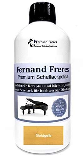 Schellackpolitur 250ml. Fernand Freres Klavierlack SCHWARZ - TRANSPARENT - BERNSTEIN - BLOND Hochglanz Politur Schellack gebrauchsfertig Schelllack (Gold (Goldgelb)) von Fernand Freres