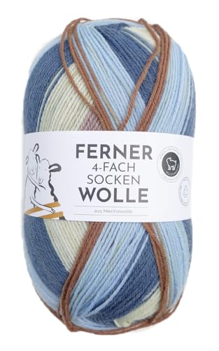 Ferner Wolle 4-fach Sockenwolle mit Merinowolle mulesingfrei, Strumpfwolle 4-fädig, Sockengarn mit Farbverlauf, 100g (712/24) von Ferner Wolle
