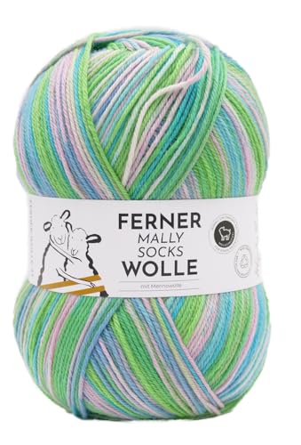 Ferner Wolle Mally Socks, Sockenwolle wie 6-fach (6-fädig), mulesingfrei, Sockengarn mit Merinowolle, Strumpfwolle mit Farbverlauf, 150g, 75% Wolle, 25% Polyamid (821/25) von Ferner Wolle