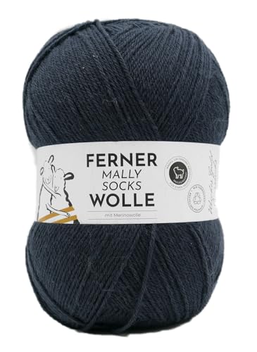 Ferner Wolle Mally Socks Uni, Merino Sockenwolle, Strumpfwolle mit Merinowolle mulesingfrei, Sockengarn 150g 450m Nadelstärke 3-4 mm (M18 - schiefer) von Ferner Wolle