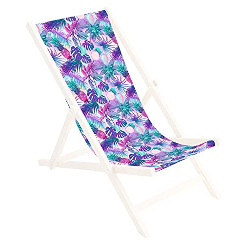 Ferocity Ersatz-Stoffbezug 131x44 cm Wechselbarer Liegestuhl Stoffbezug 100% Polyester für Holz-Liegestuhl Klappliegestuhl Motiv Summer Paradise Palmen Magenta-Türkis [119] von Ferocity