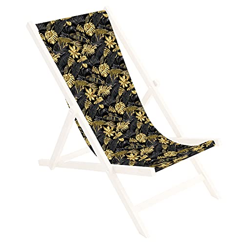 Ferocity Ersatz-Stoffbezug Wechselbarer Liegestuhl Stoffbezug 100% Polyester für Holz-Liegestuhl Klappliegestuhl Motiv Palmen Gold [119] von Ferocity