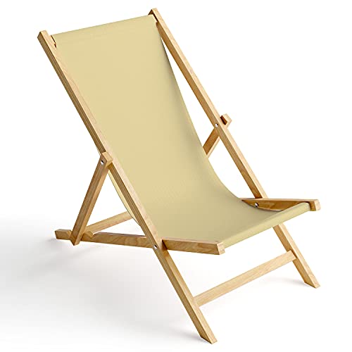 Ferocity Holz-Liegestuhl Klappbar Klappliegestuhl Sonnenliege Strandstuhl Wechselbezug Motiv Ecru Beige [119] von Ferocity