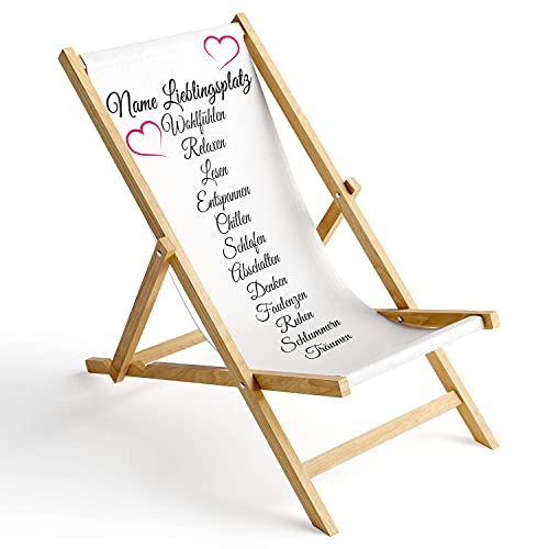 Ferocity Holz-Liegestuhl Klappbar Klappliegestuhl Sonnenliege Strandstuhl Wechselbezug Motiv Personalisierbar Lieblingsplatz [119] von Ferocity