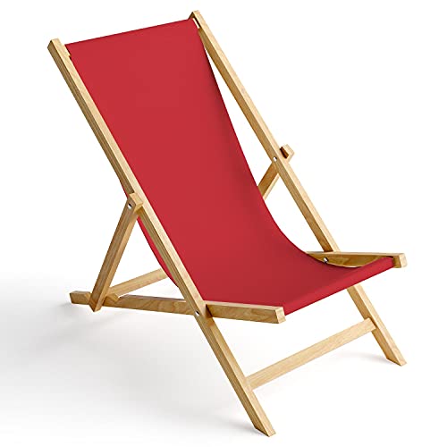 Ferocity Holz-Liegestuhl Klappbar Klappliegestuhl Sonnenliege Strandstuhl Wechselbezug Motiv Rot [119] von Ferocity