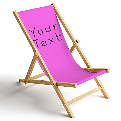 Ferocity Holz-Liegestuhl Klappbar Klappliegestuhl Sonnenliege Strandstuhl Wechselbezug Motiv Your Text Rosa [119] von Ferocity