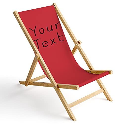 Ferocity Holz-Liegestuhl Klappbar Klappliegestuhl Sonnenliege Strandstuhl Wechselbezug Motiv Your Text Rot [119] von Ferocity