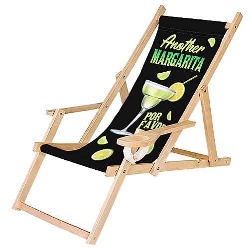 Ferocity Holz-Liegestuhl Klappbar Klappliegestuhl mit Armlehne und Getränkehalter Strandstuhl Motiv Bedrucken Margarita [119] von Ferocity